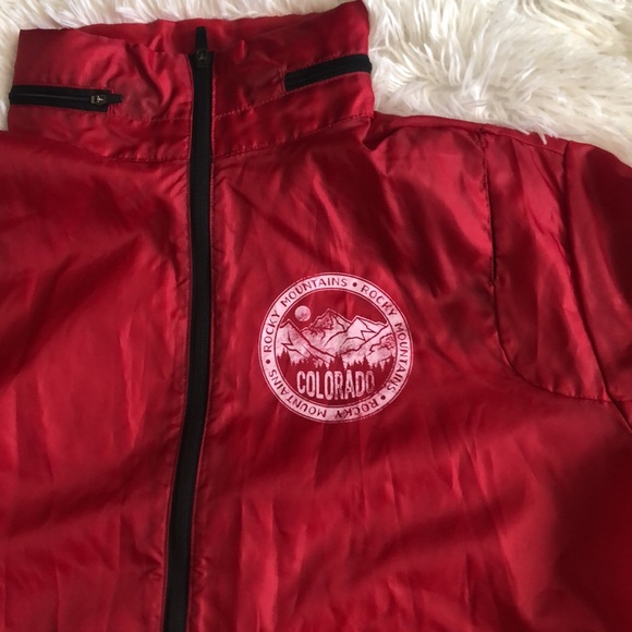 WIND Lightweight Windbreaker Jacket Red Colorado Rocky Mountains Logo Men's XL - Picture 2 of 7